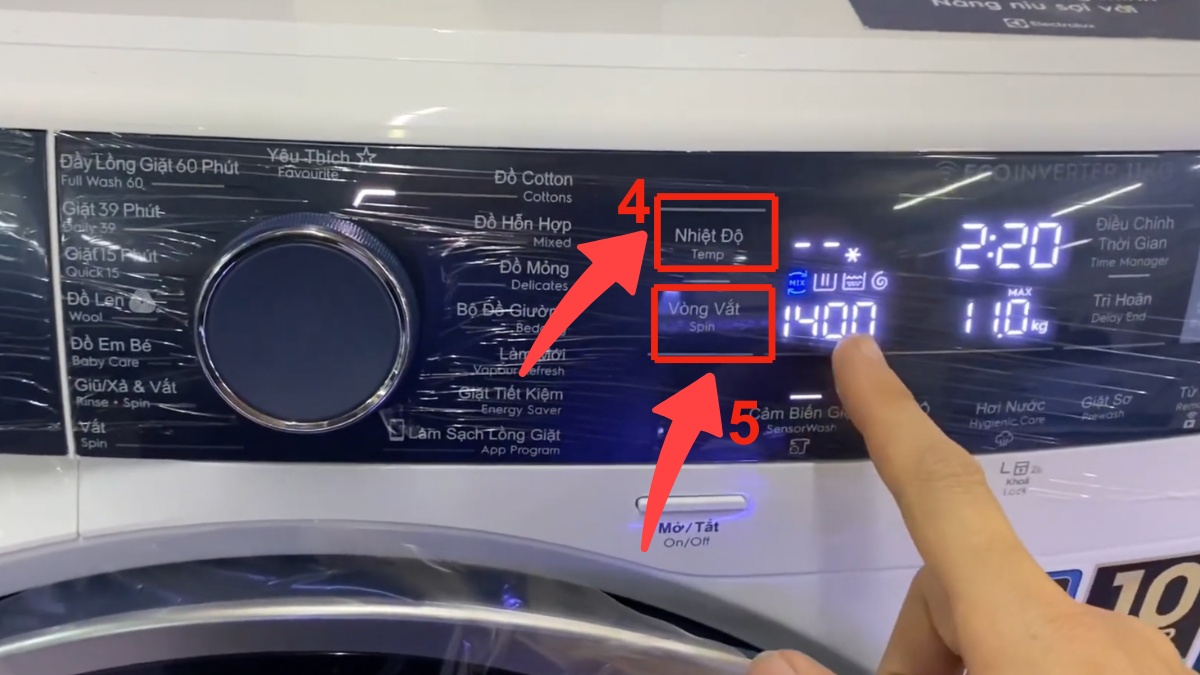 Cách chỉnh thời gian giặt của máy giặt Electrolux bước 3