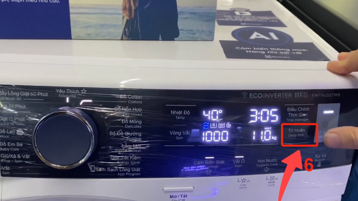Cách chỉnh thời gian giặt của máy giặt Electrolux bước 3