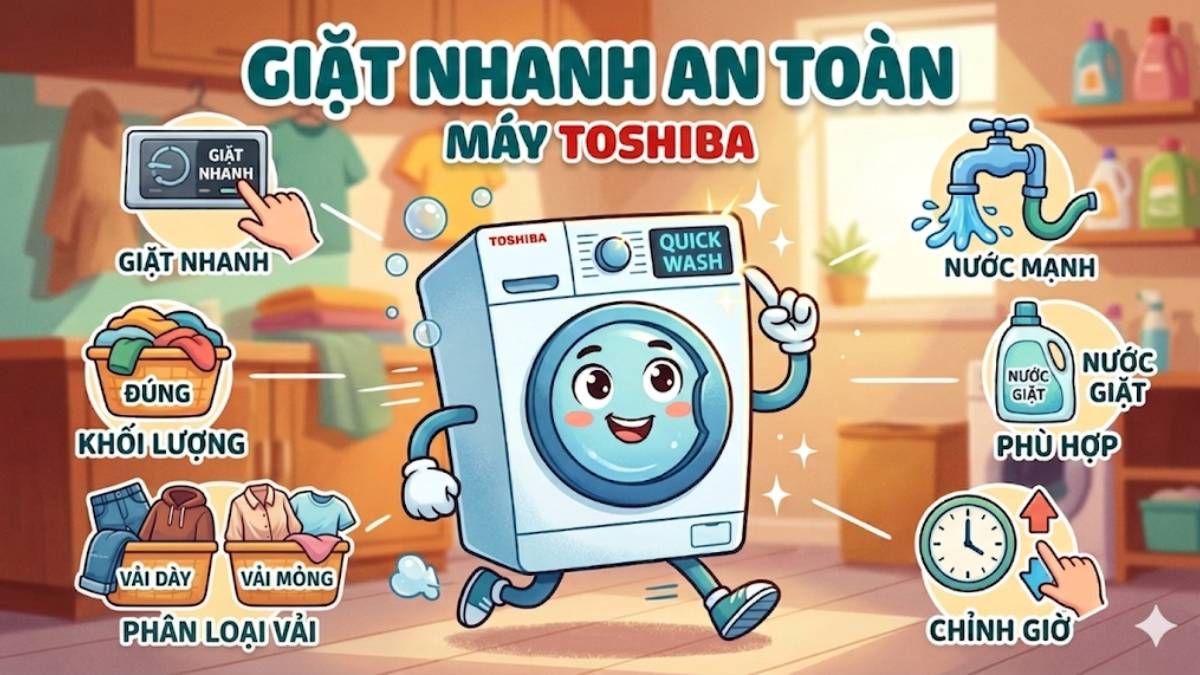 Cách rút ngắn thời gian giặt của máy giặt Toshiba an toàn