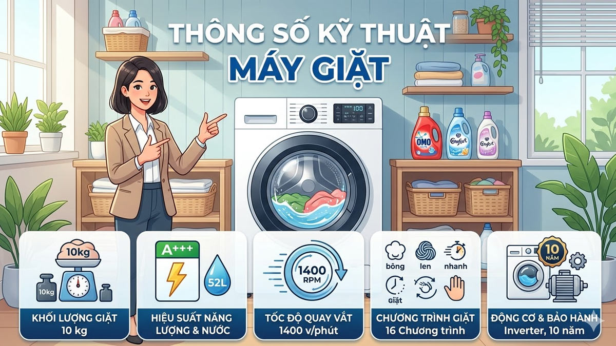 Tại sao cần hiểu thông số kỹ thuật trước khi mua máy giặt