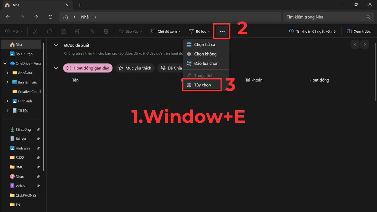 Cách tìm file bị mất trong máy tính bằng hiển thị tệp/thư mục ẩn bước 2
