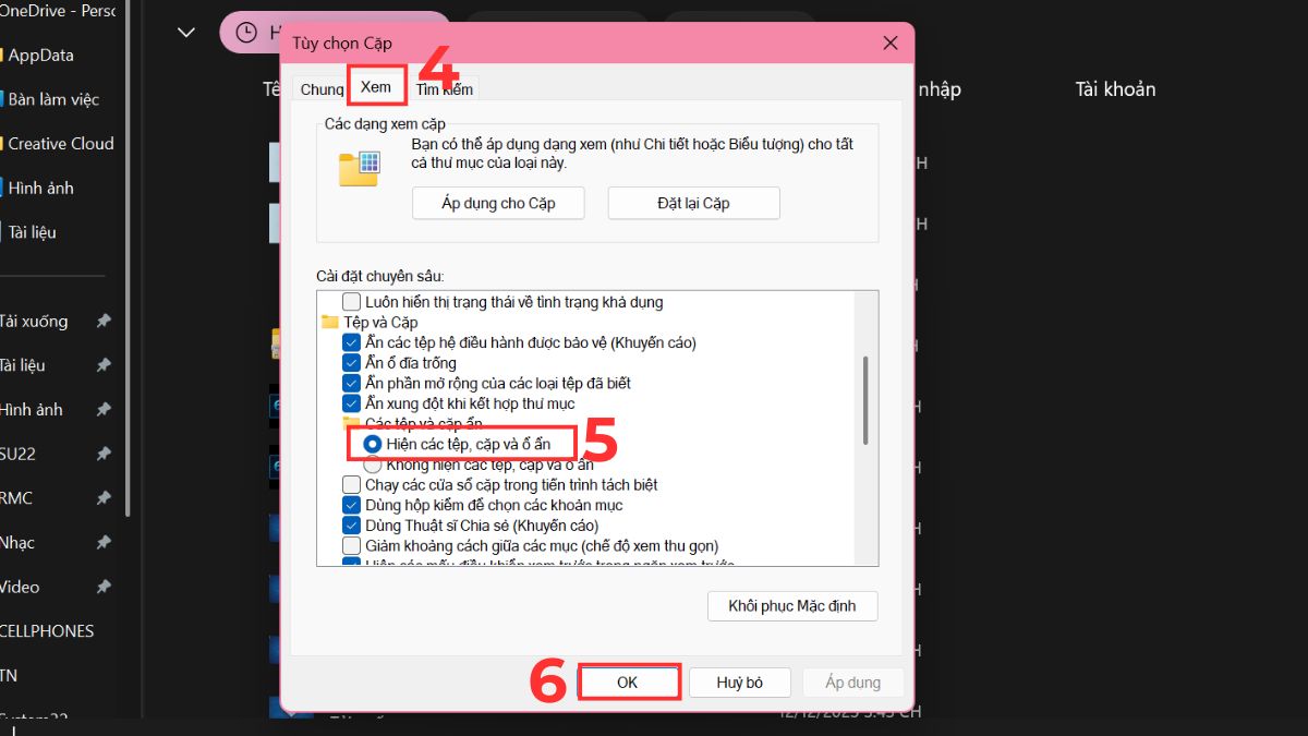 Cách tìm file bị mất trong máy tính bằng hiển thị tệp/thư mục ẩn bước 3