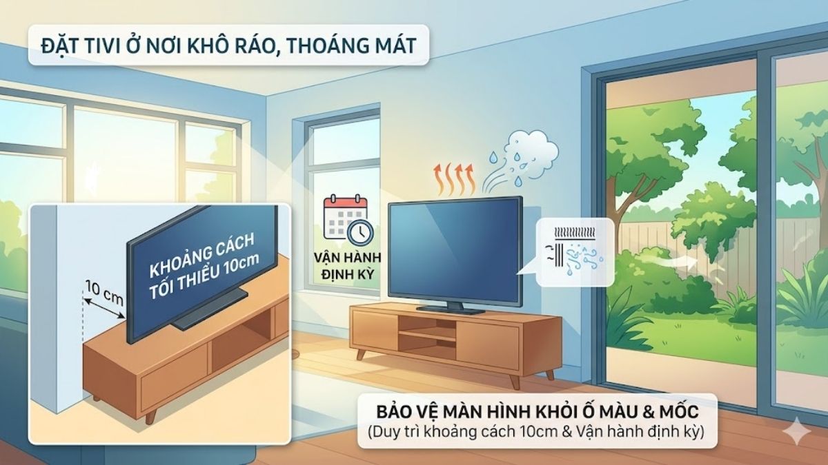 Cách khắc phục tivi bị loang màu: Đặt tivi ở nơi khô ráo