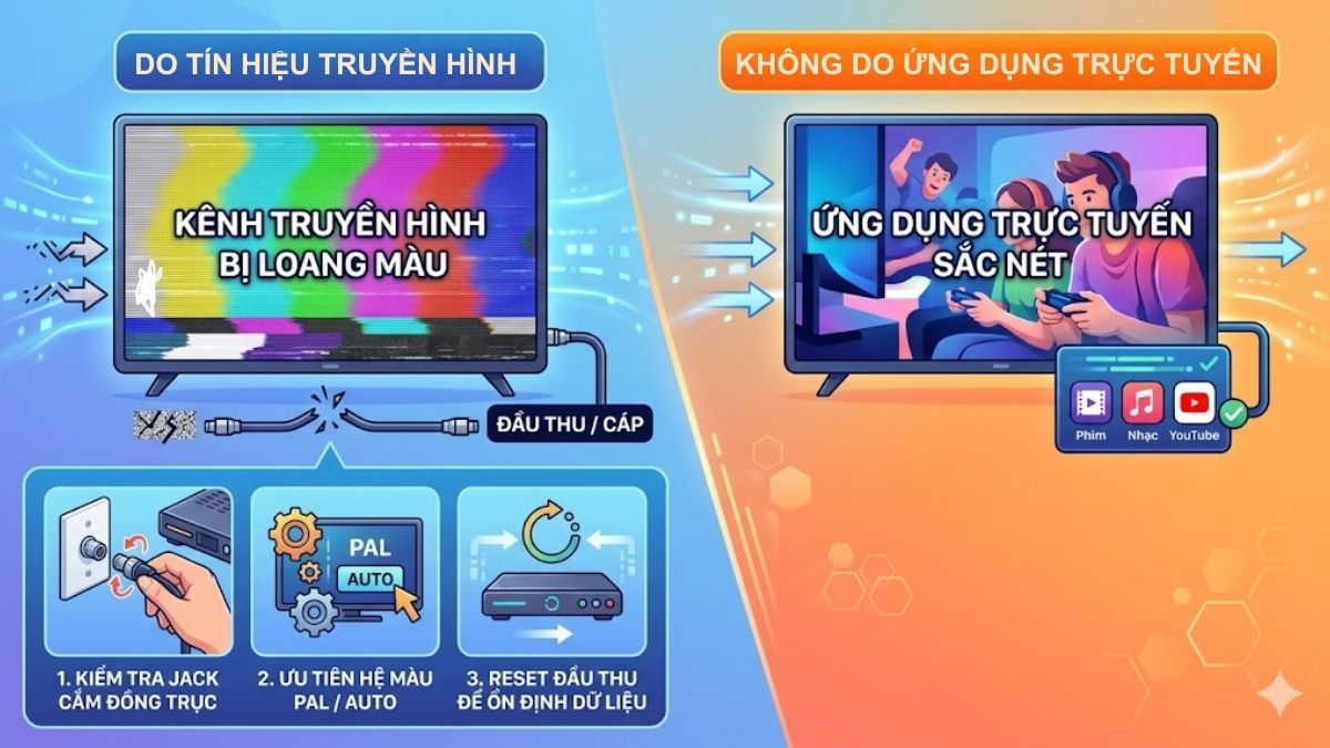 Cách khắc phục tivi bị loang màu: Kiểm tra tín hiệu truyền hình
