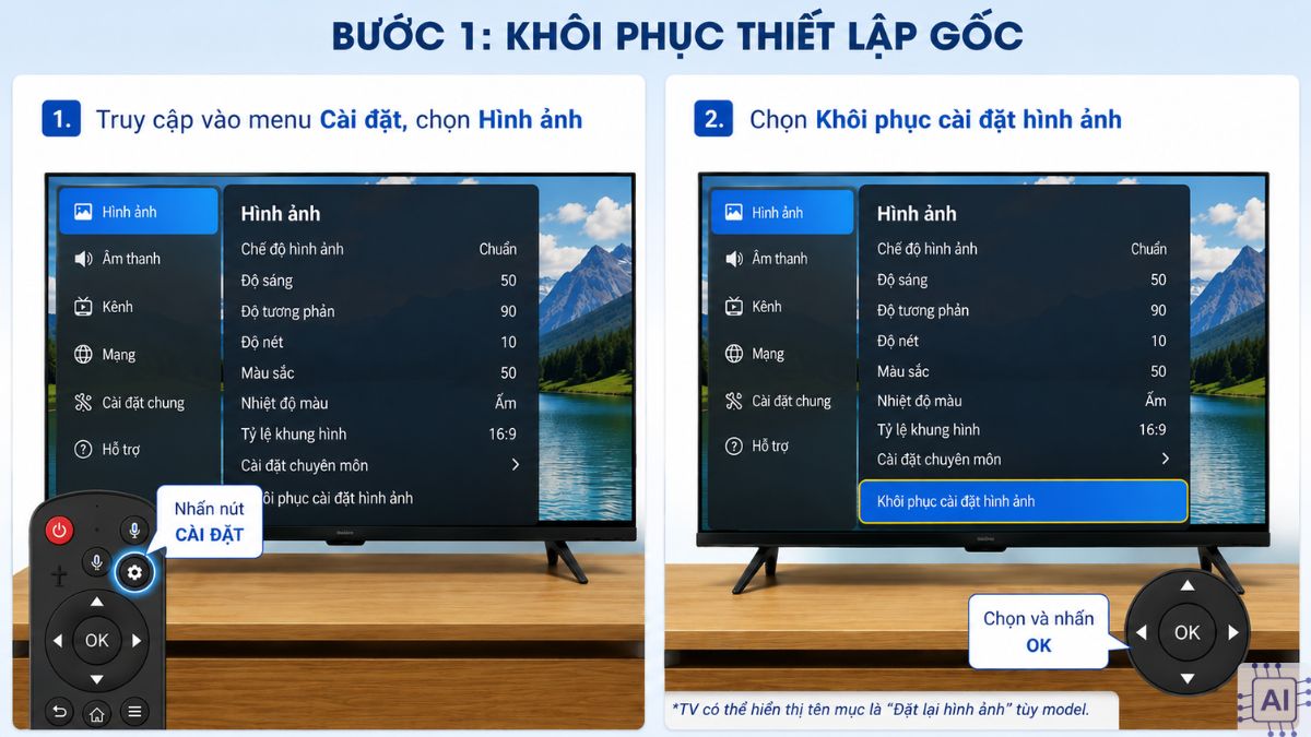 Cách khắc phục tivi bị loang màu: Điều chỉnh lại cài đặt hình ảnh bước 1