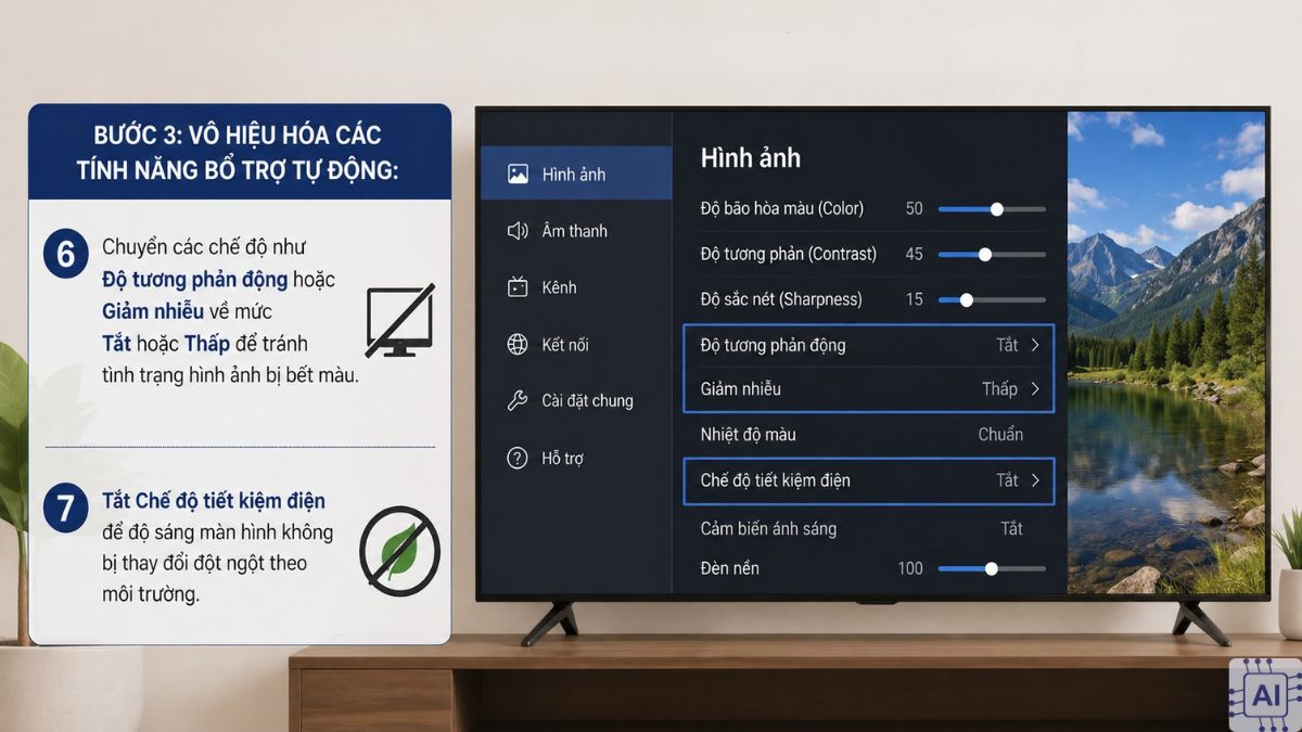 Cách khắc phục tivi bị loang màu: Điều chỉnh lại cài đặt hình ảnh bước 3