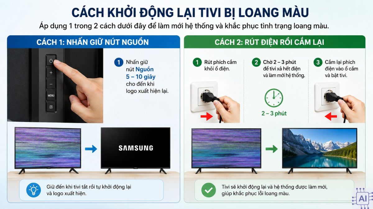 Cách khắc phục tivi bị loang màu: Khởi động lại 