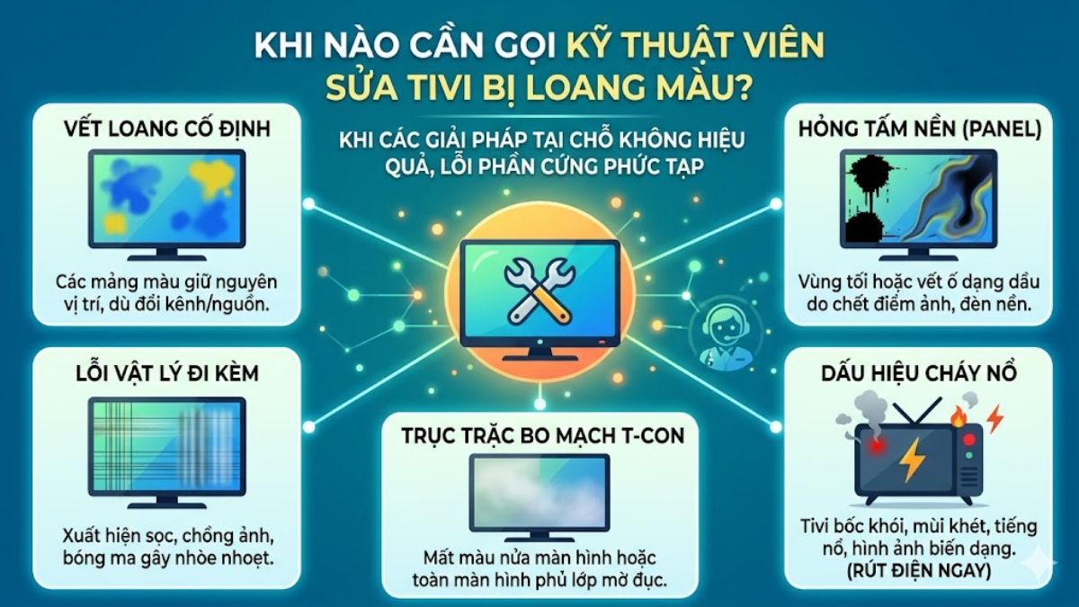 Khi nào cần gọi kỹ thuật viên sửa tivi bị loang màu?