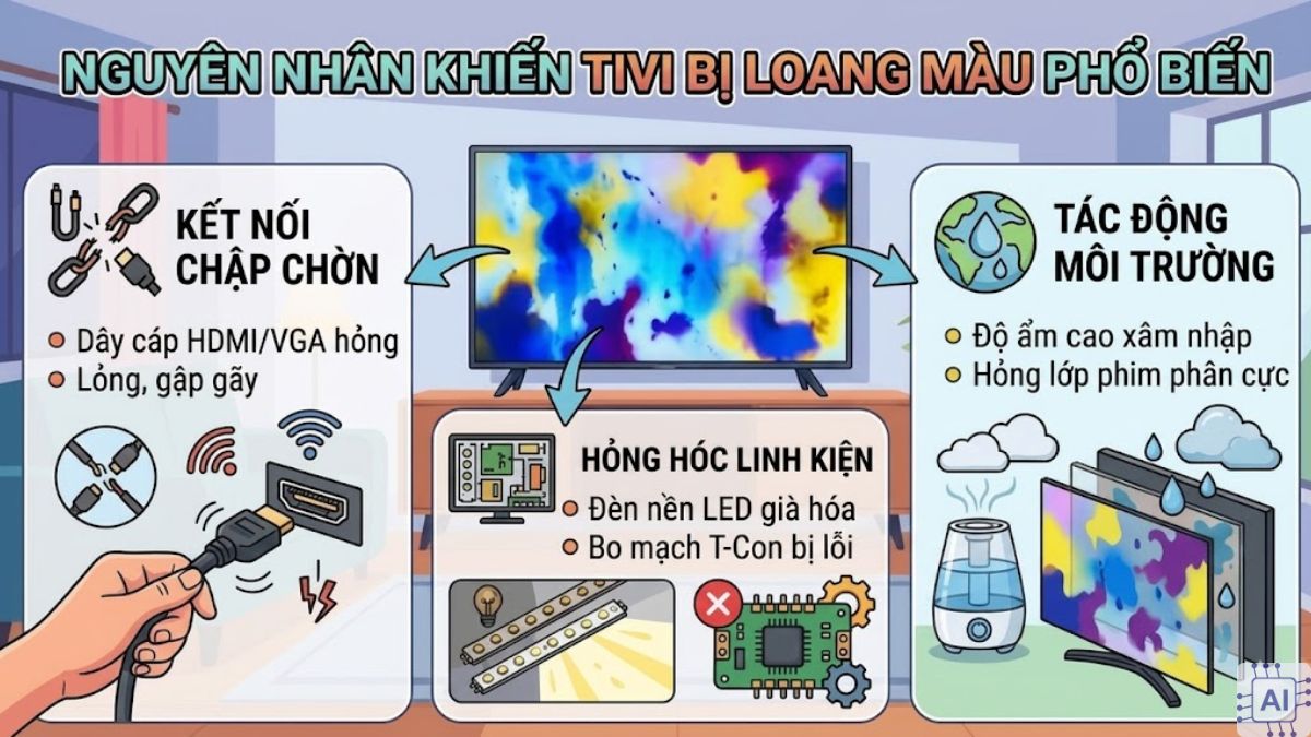 Nguyên nhân khiến tivi bị loang màu phổ biến