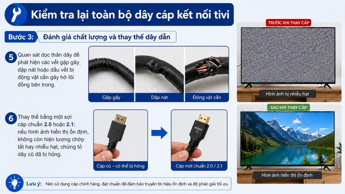 Cách khắc phục tivi bị loang màu: Kiểm tra dây cáp kết nối bước 3