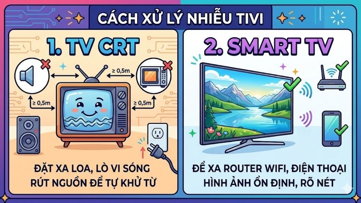 Cách khắc phục tivi bị loang màu: Di chuyển tivi khỏi thiết bị gây nhiễu
