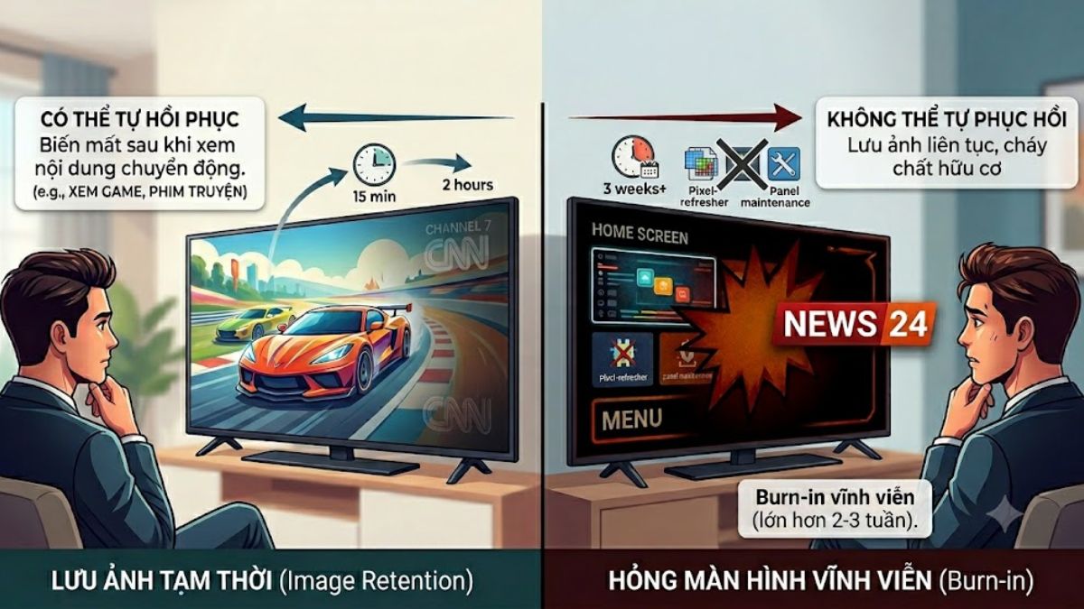 Tivi bị lưu ảnh có tự hết không và khi nào hồi phục