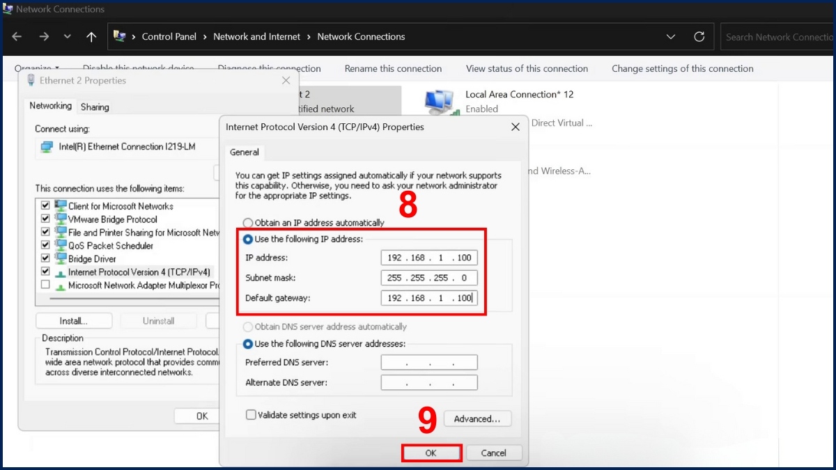 Truyền dữ liệu giữa 2 máy tính bằng dây cáp LAN bước 2