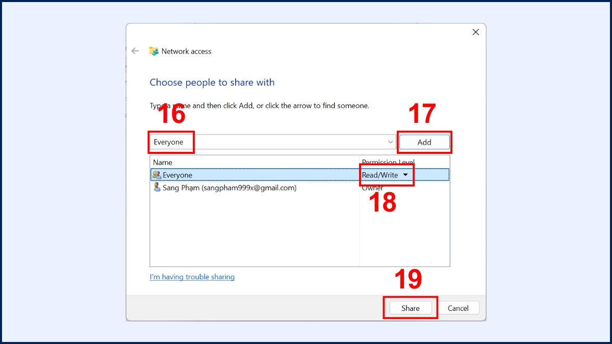 Truyền dữ liệu giữa 2 máy tính bằng dây cáp LAN bước 4