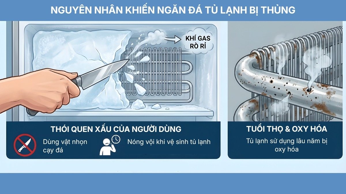 Nguyên nhân phổ biến khiến tủ lạnh bị thủng ngăn đá