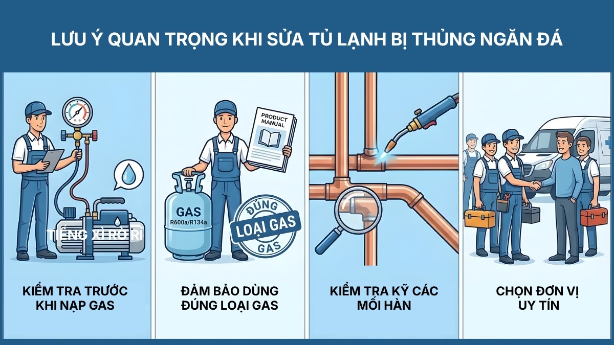 Lưu ý quan trọng khi sửa tủ lạnh bị thủng ngăn đá