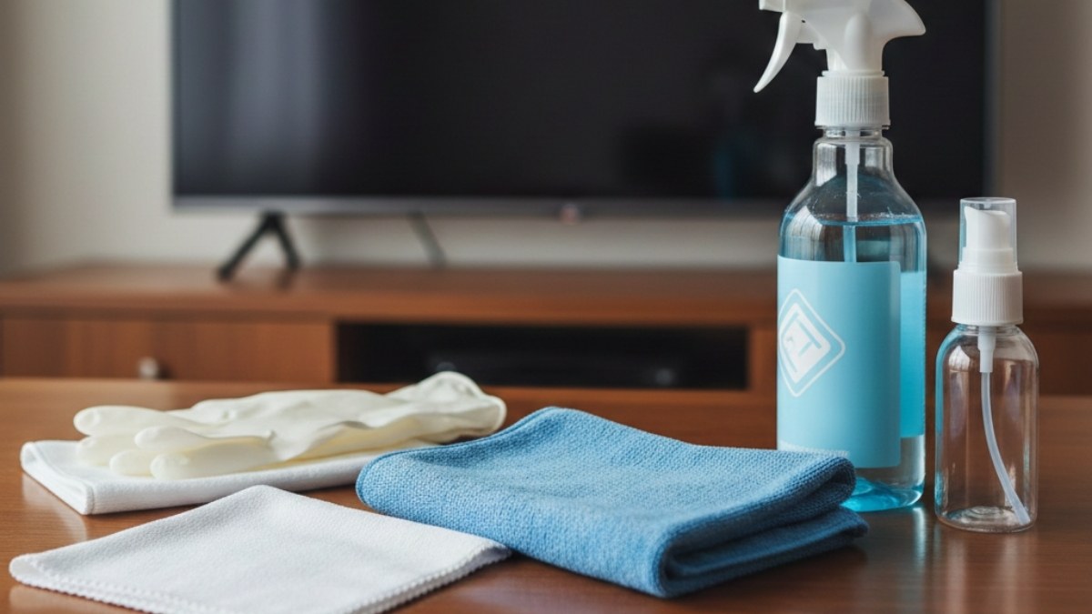 Chuẩn bị dụng cụ để vệ sinh màn hình tivi