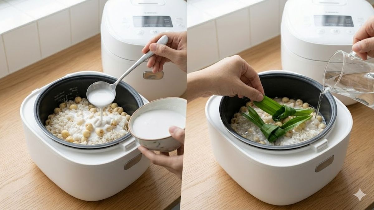 Cách nấu xôi hạt sen bằng nồi cơm điện với nước cốt dừa béo thơm bước 3