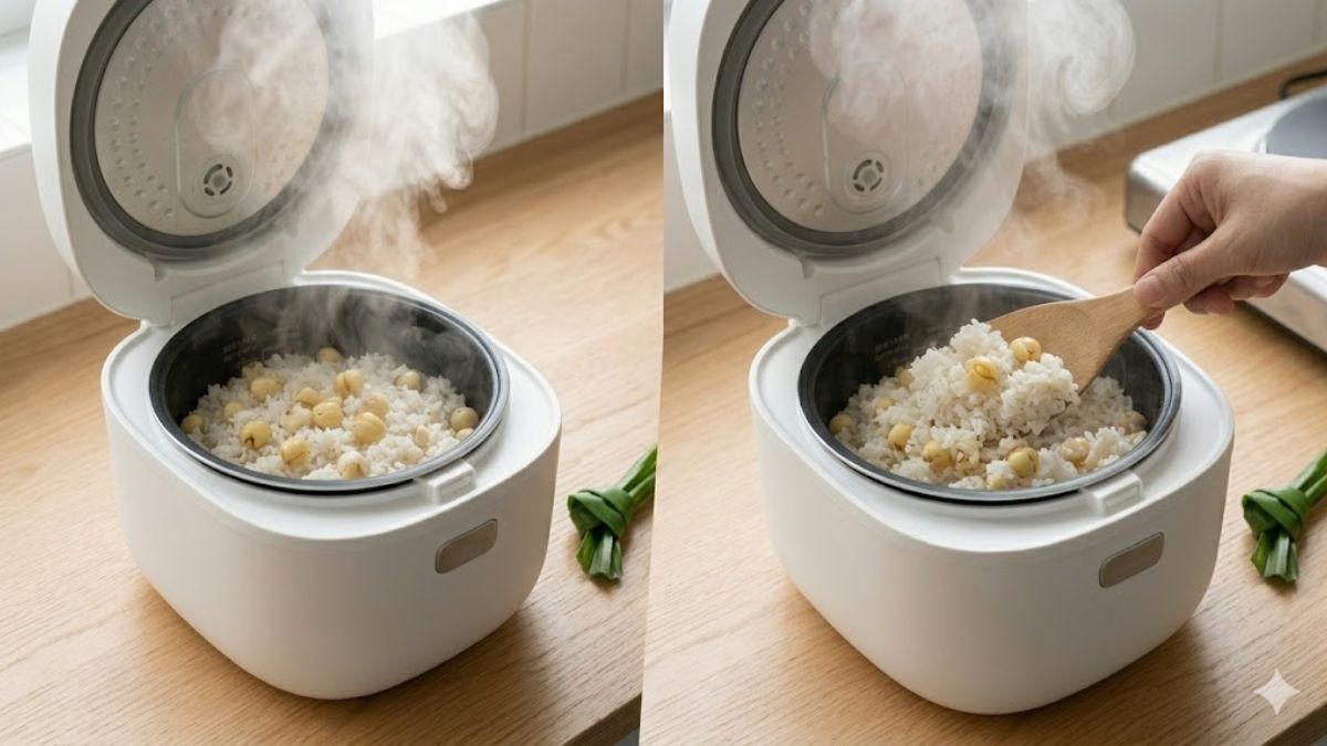 Cách nấu xôi hạt sen bằng nồi cơm điện với nước cốt dừa béo thơm bước 4