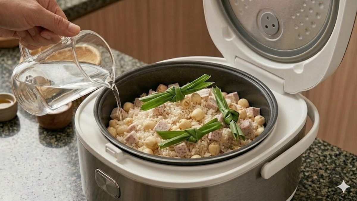 Cách nấu xôi hạt sen bằng nồi cơm điện kết hợp khoai môn bước 3