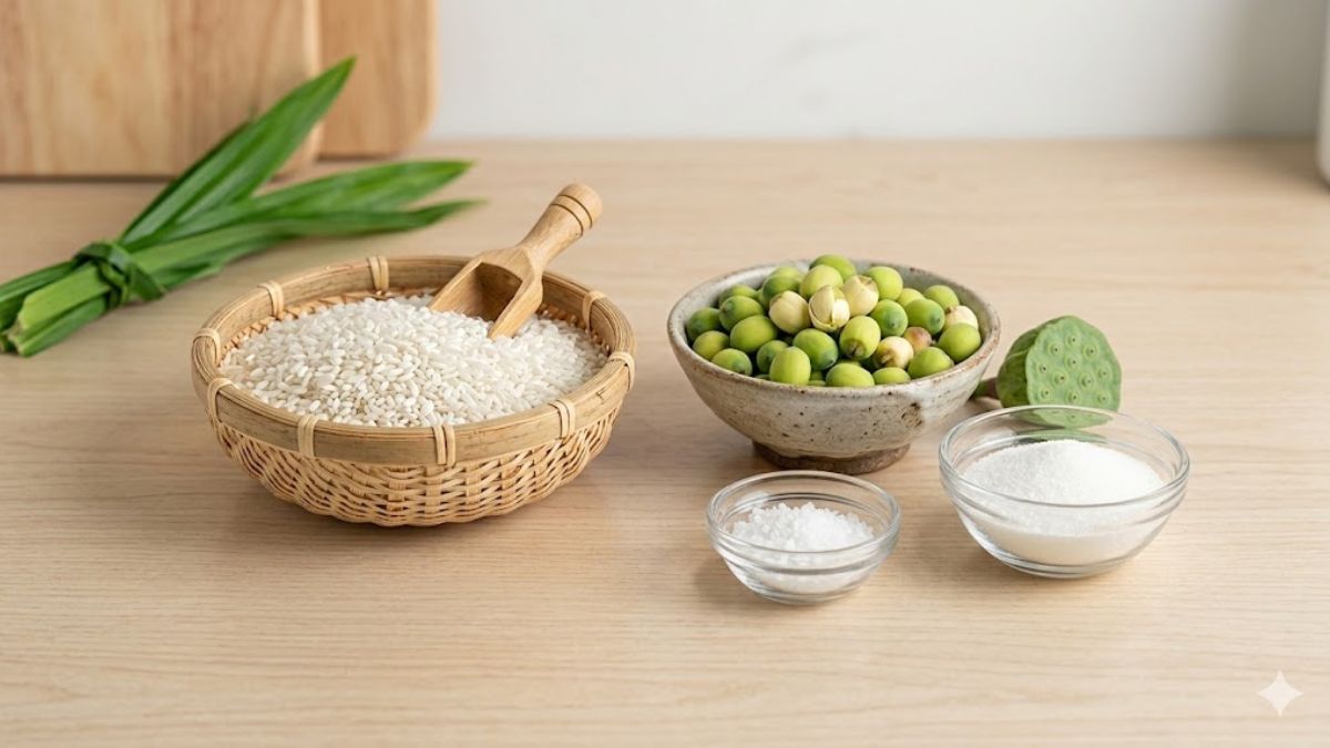 Nguyên liệu nấu xôi hạt sen bằng nồi cơm điện cần chuẩn bị