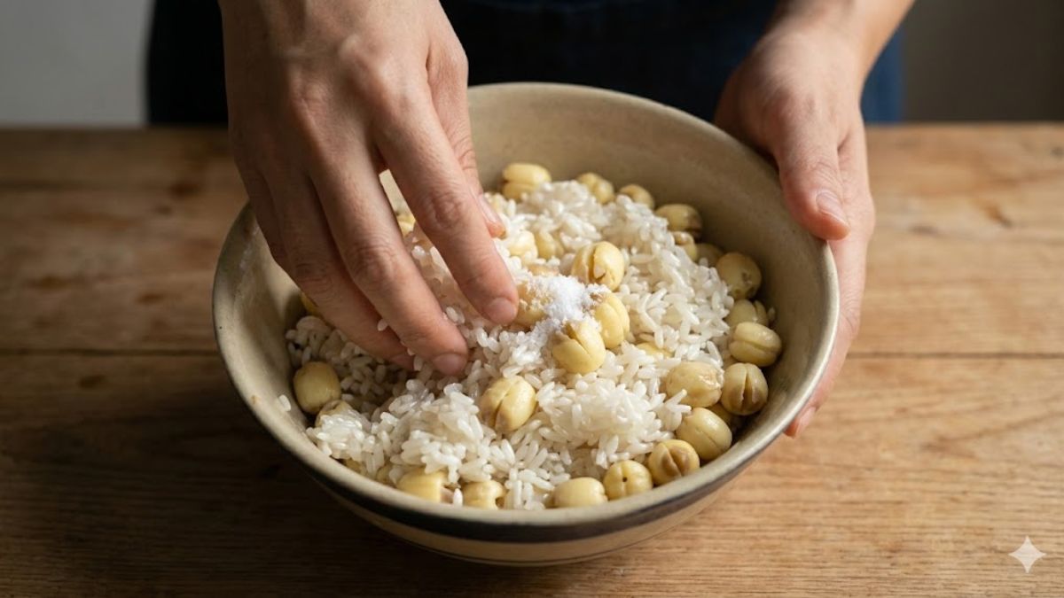 Cách nấu xôi hạt sen bằng nồi cơm điện bước 1