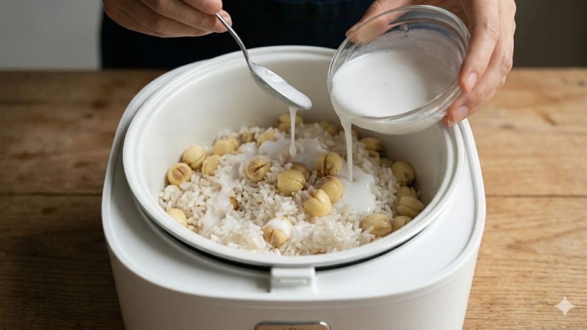 Cách nấu xôi hạt sen bằng nồi cơm điện bước 2