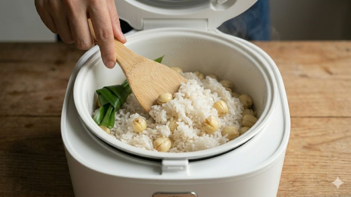 Cách nấu xôi hạt sen bằng nồi cơm điện bước 4