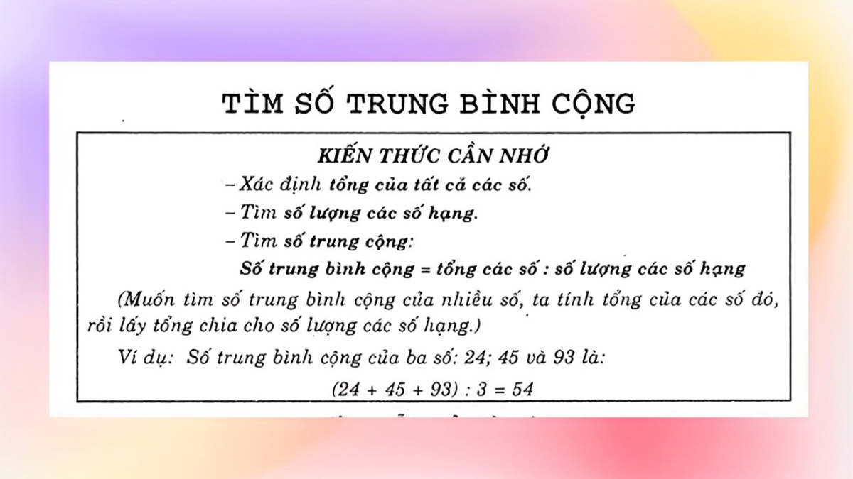 Cách tính trung bình cộng theo bước