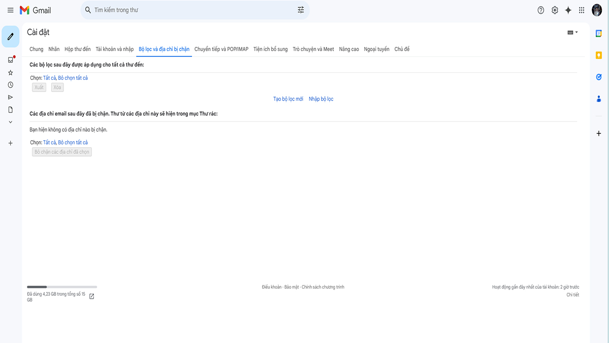 Cách tắt thông báo facebook trên gmail trong cài đặt Gmail - bước 3