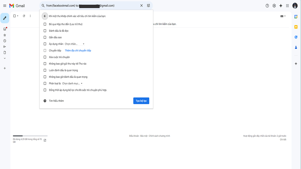 Cách tắt thông báo facebook trên gmail trong cài đặt Gmail - bước 5
