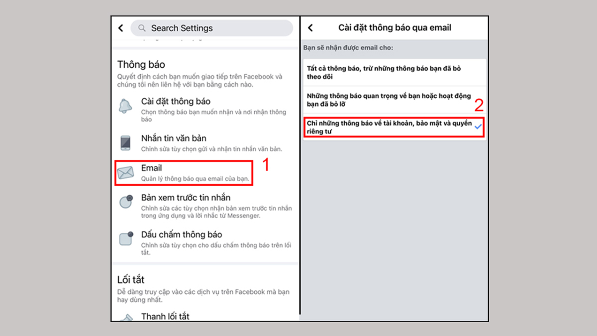 Cách tắt thông báo facebook trên gmail bằng điện thoại iPhone - bước 2
