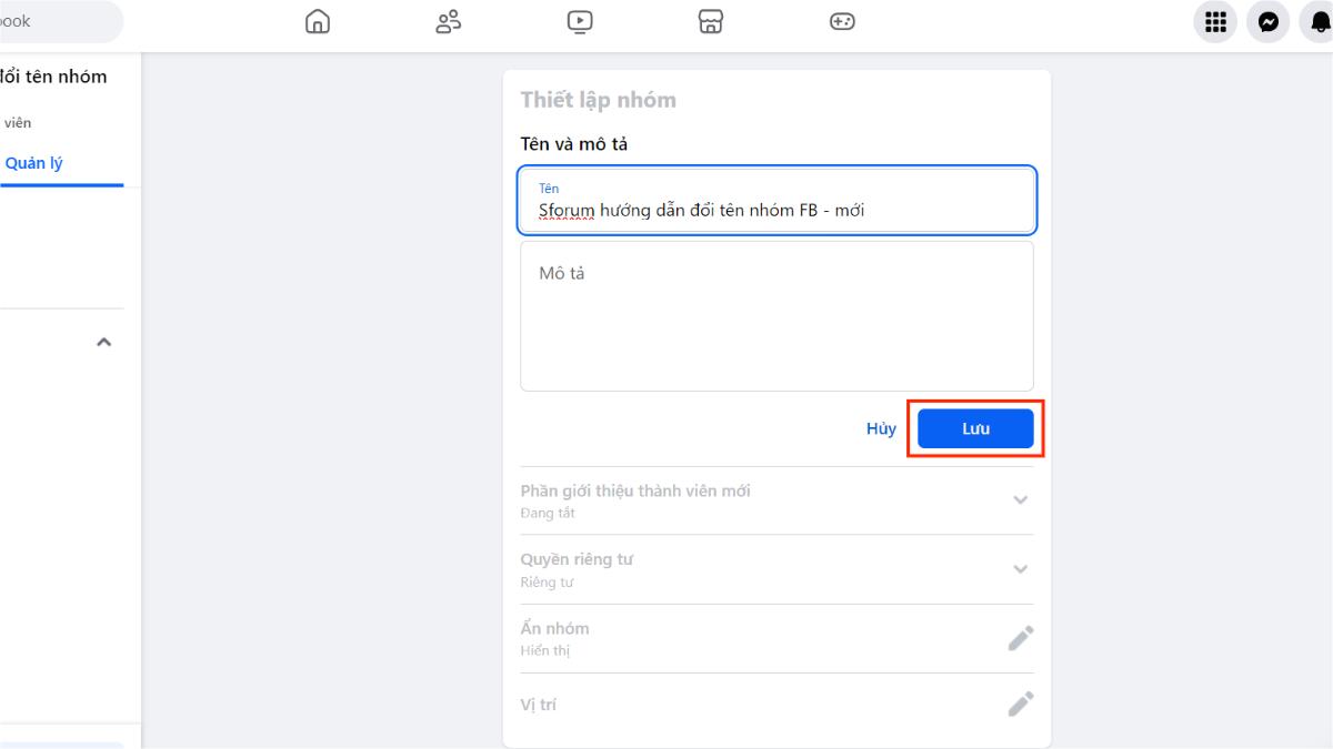 Đổi tên nhóm Facebook trên máy tính - bước 4