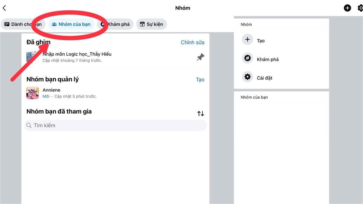 Đổi tên nhóm Facebook trên iPad - bước 2