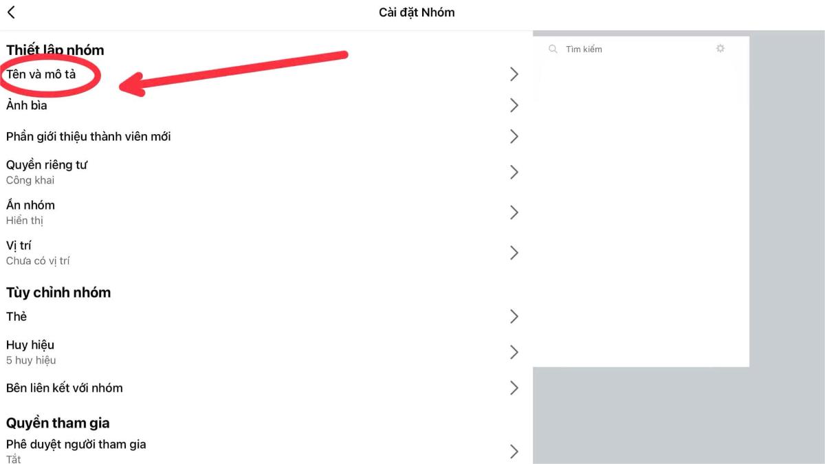Đổi tên nhóm Facebook trên iPad - bước 4