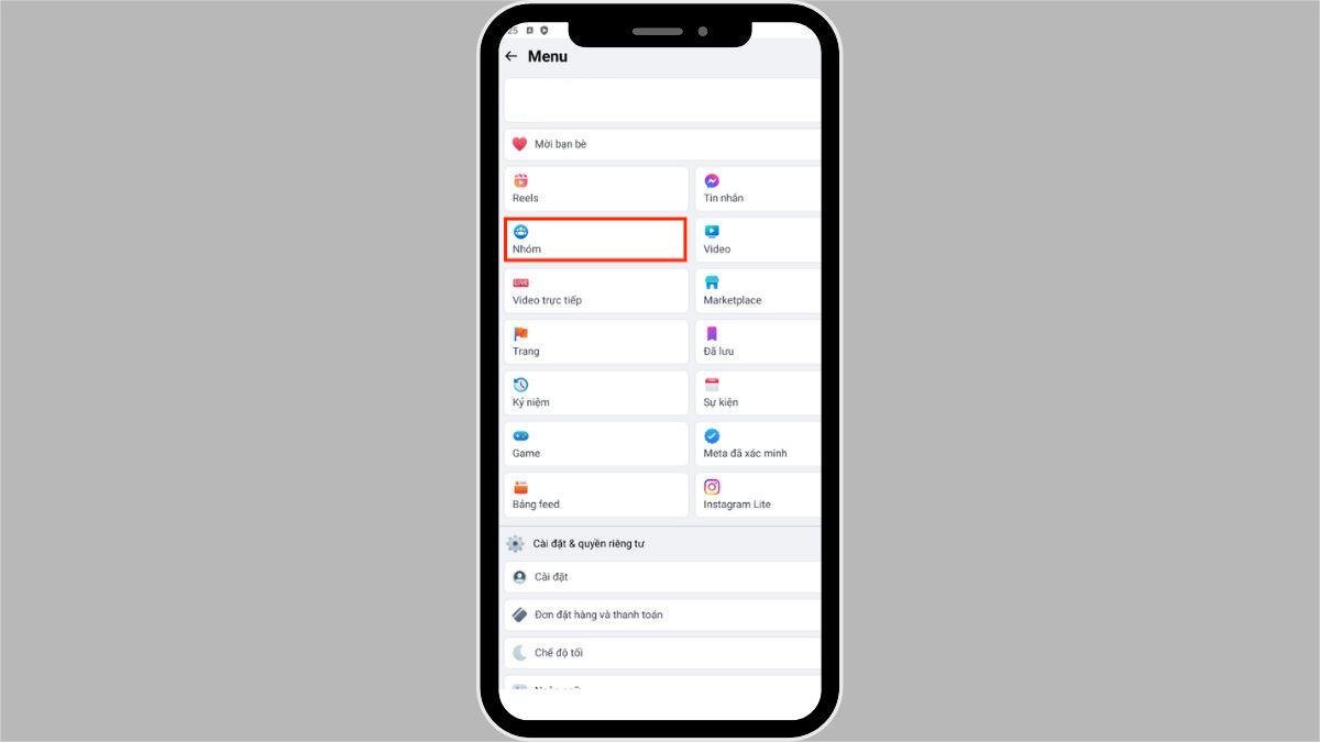 Đổi tên group Facebook trên ứng dụng Facebook Lite - bước 1