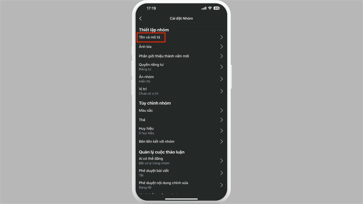 Đổi tên nhóm Facebook trên điện thoại Android - bước 4