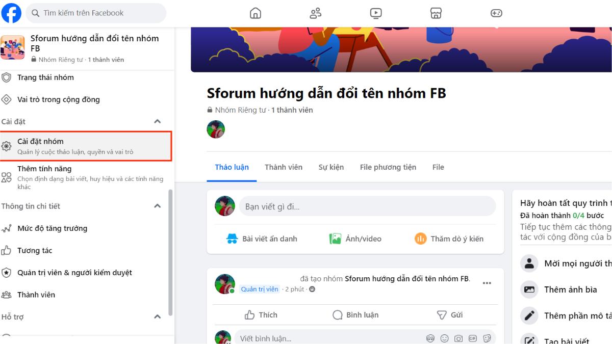 Đổi tên nhóm Facebook trên máy tính - bước 2