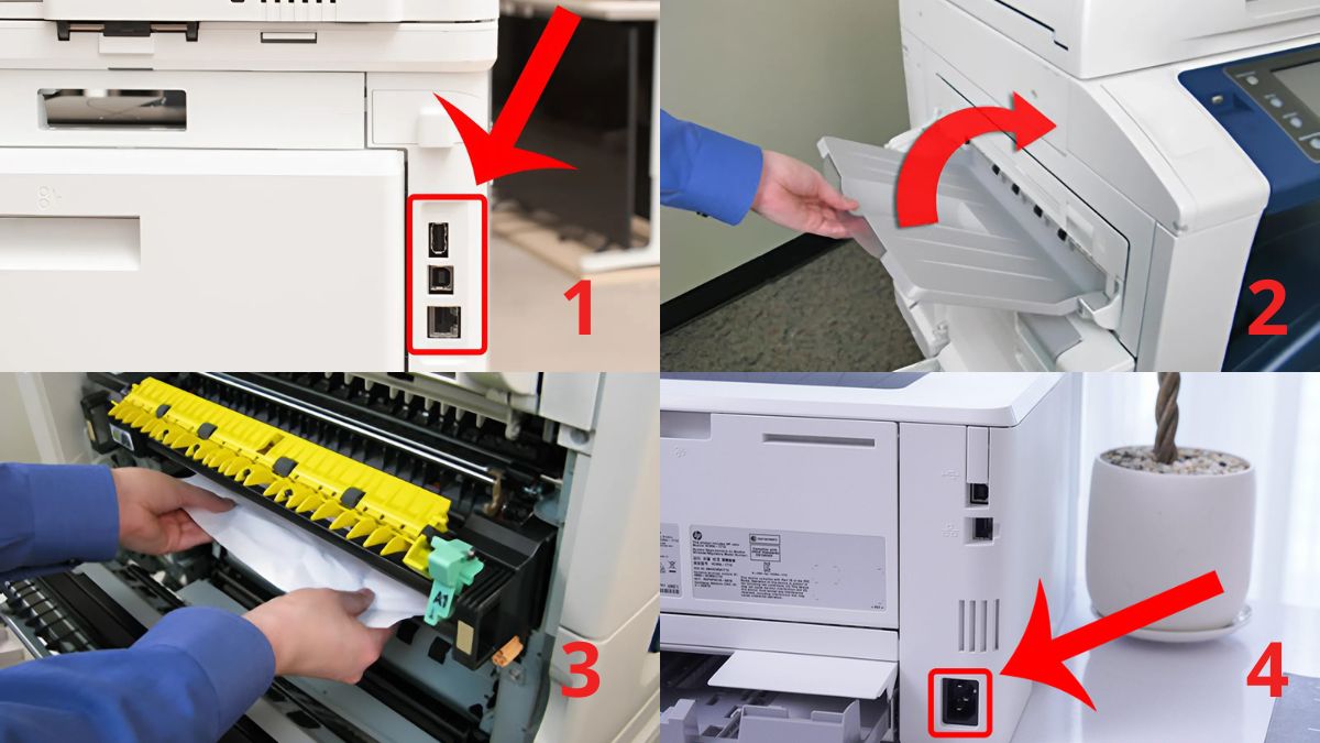 Cách khắc phục máy in báo lỗi Jam in Cartridge Area kẹt giấy phía trước