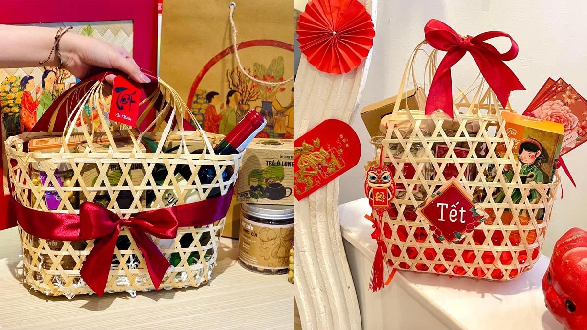 Giỏ quà Tết mứt đan tre
