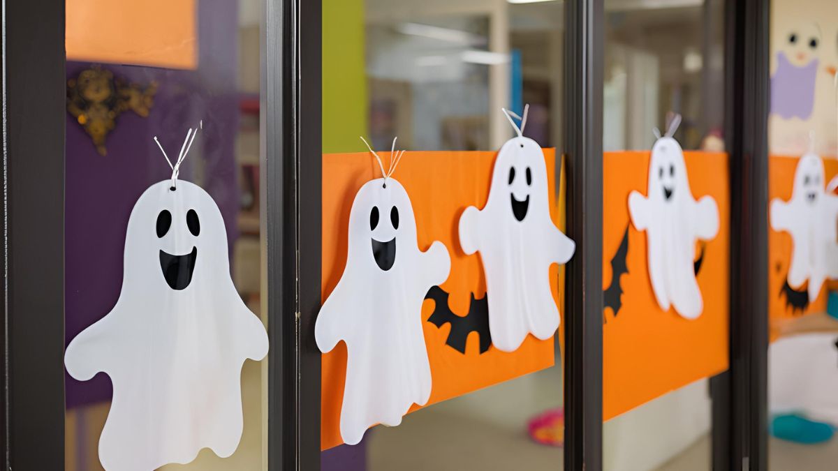 Trang trí Halloween mầm non bằng decal dán kính