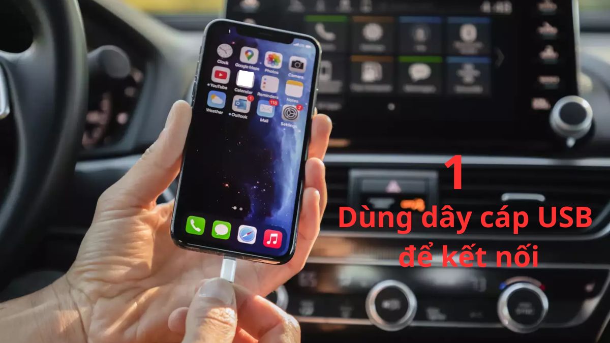 Cách kết nối iPhone với màn hình Android ô tô Kết nối bằng USB qua Apple CarPlay bước 1