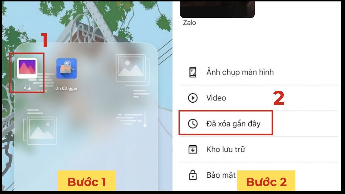 Vào Thư viện chọn Đã xóa gần đây