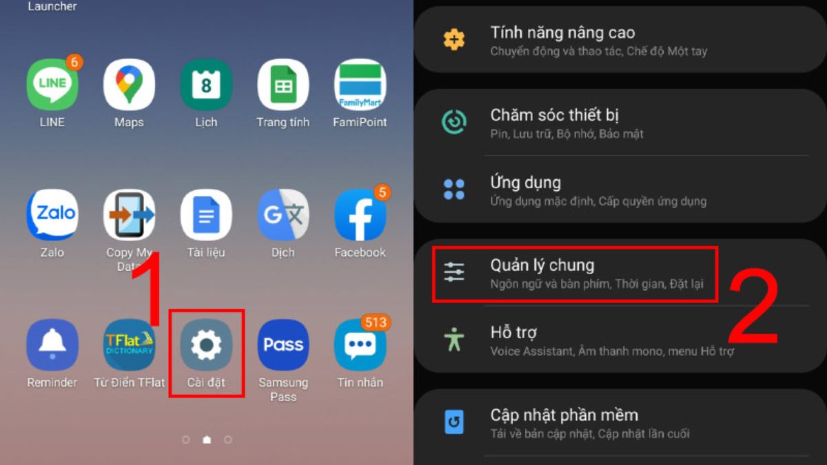 Vào Quản lý chung trong phần Cài đặt