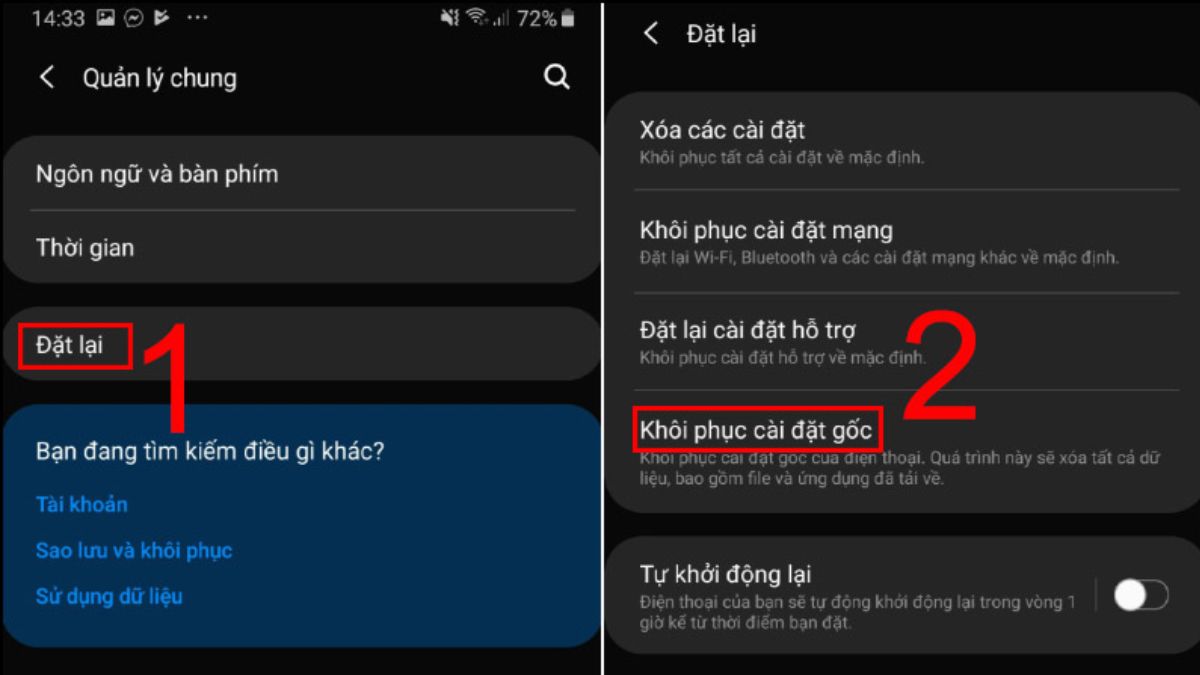 Thiết lập khôi phục cài đặt gốc