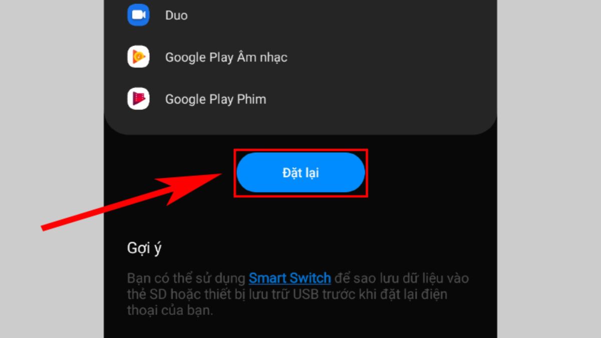 Chọn Đặt lại