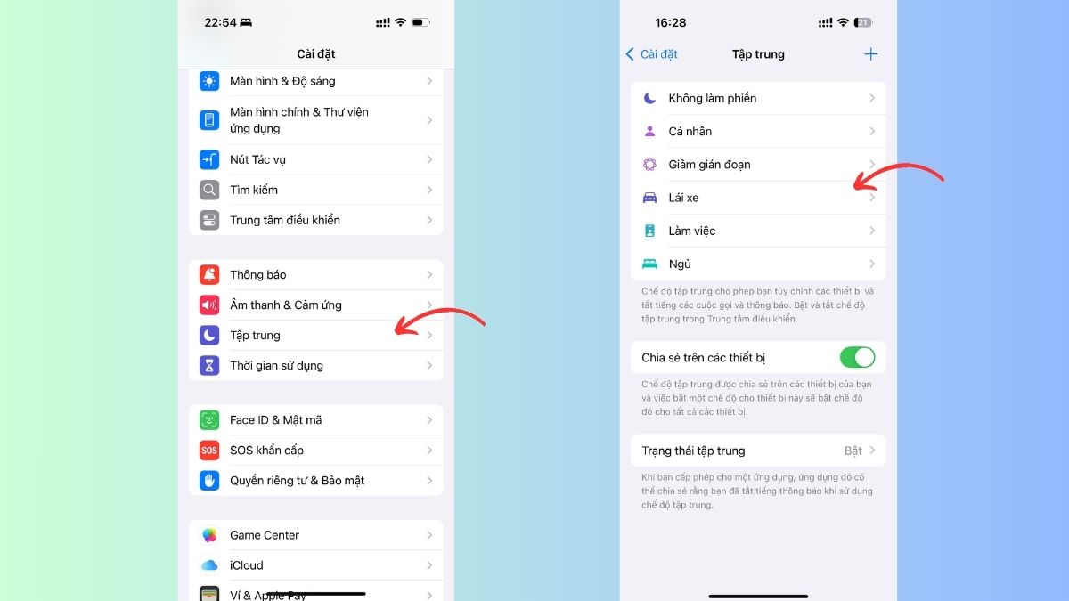 Cách bật, tắt chế độ lái xe trên iPhone trong Cài đặt