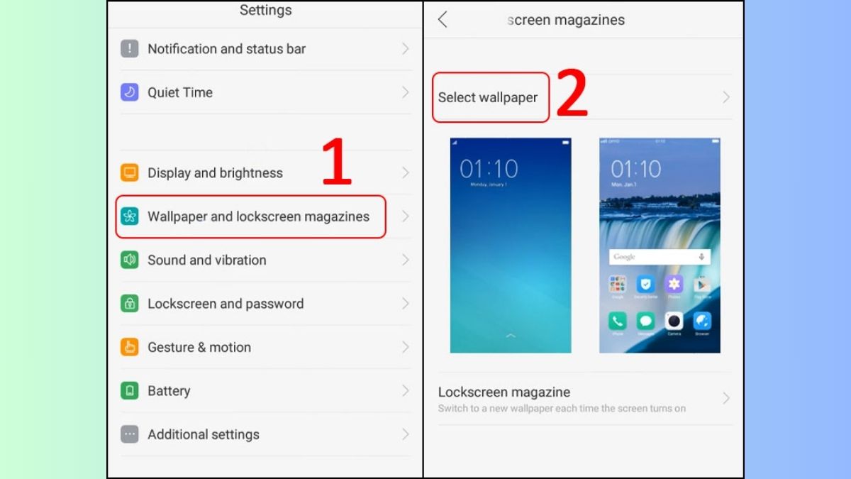 Chọn hình nền trong phần Cài đặt trên điện thoại Oppo