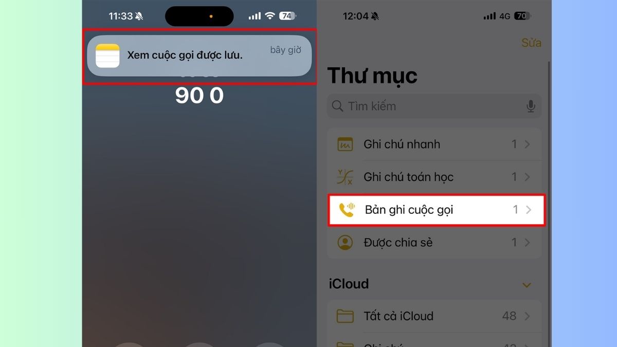 Vào mục Xem cuộc gọi đã được lưu và chọn Bản ghi cuộc gọi