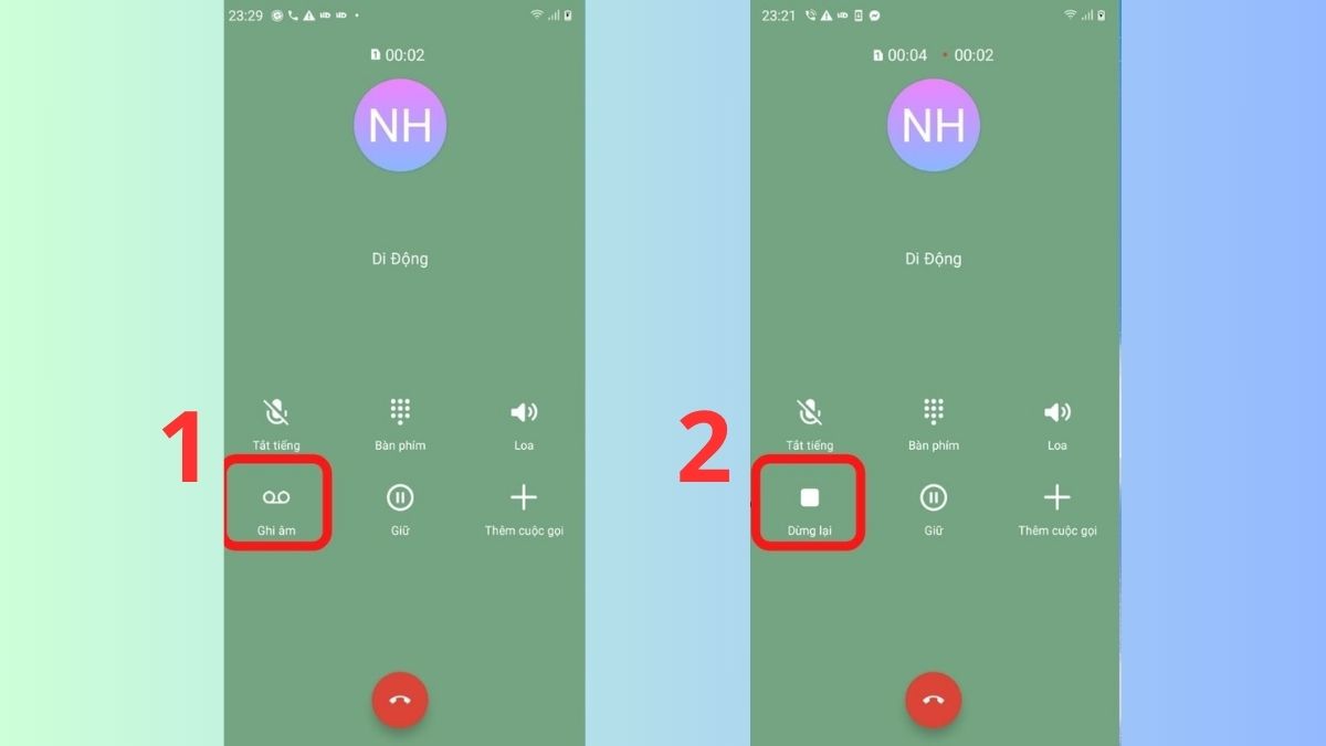 Chọn vào mục Ghi âm để tiến hành lưu lại cuộc đối thoại trong cuộc gọi trên Android